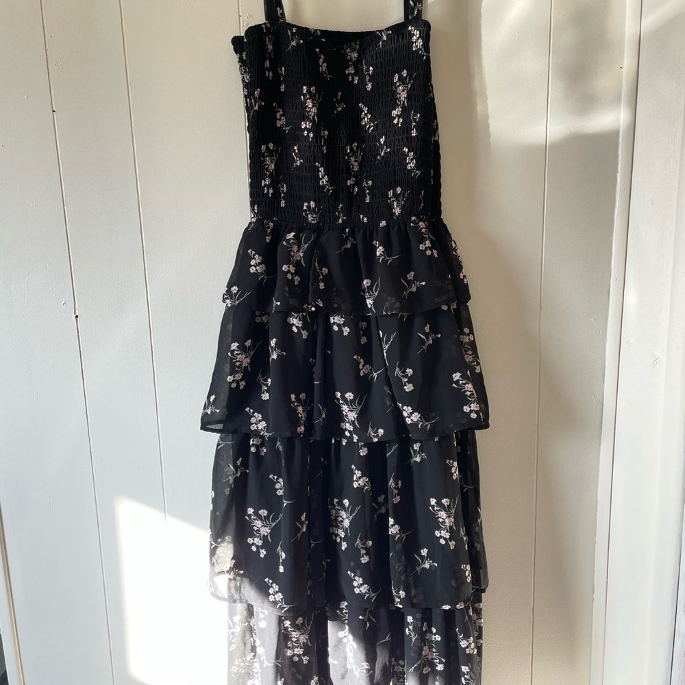 Black Floral Tiered Dress